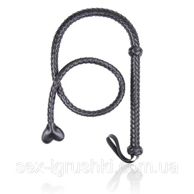 Довгий батіг із серцем на кінці Fetish Leather Whip Black, Черный
