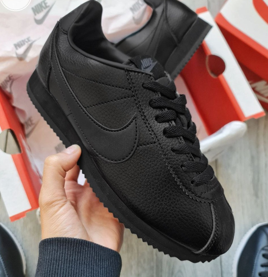 Чоловічі кросівки Nike Cortez осінь-весна повсякденні чорні. Живе фото, фото 1