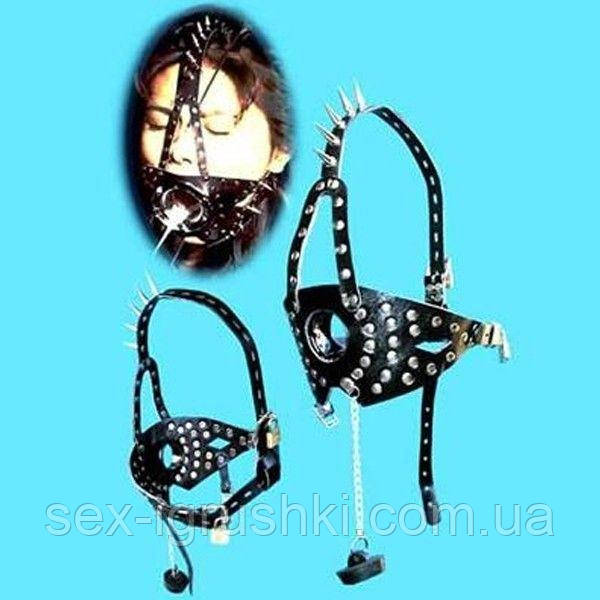 Унікальний намордник із пробкою та шипами Nails Harness Gag, Черный