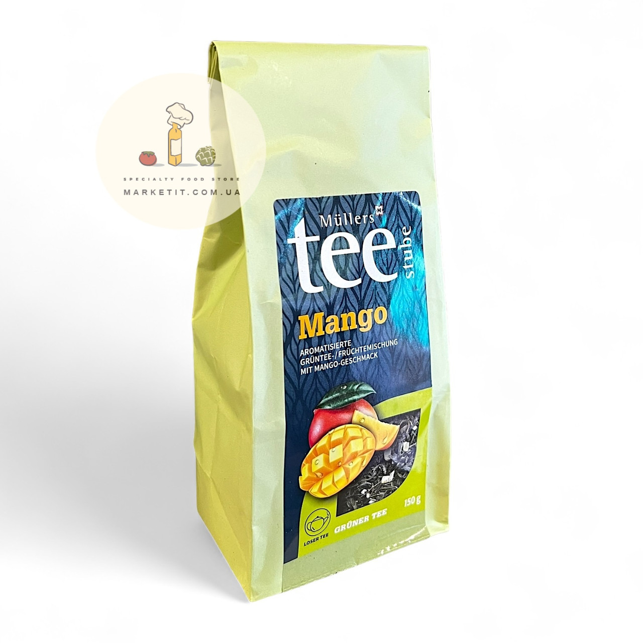 Чай зелений розсипний Mullers Tee Mango, зі шматочками манго 150 г.