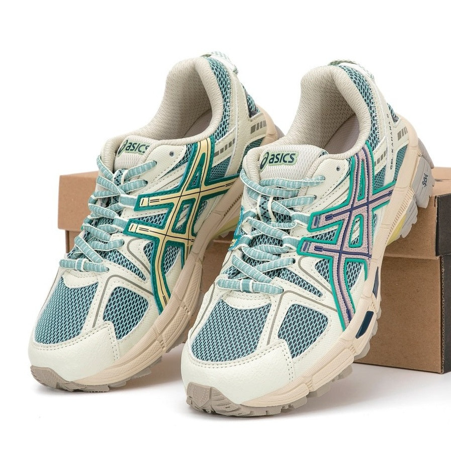Жіночі кросівки Asics Gel Kahana 8 весна-осінь повсякденні (бежево бірюзові). Живе фото