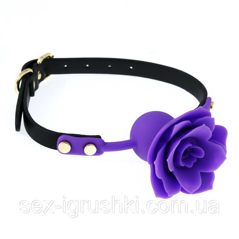 Силіконовий кляп з фіолетовою трояндочкою Silicone Rose Ball Gags Purple, Фиолетовый