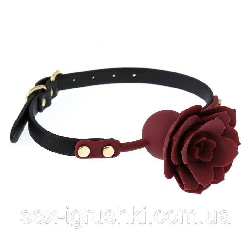 Силіконовий кляп з бордовою трояндочкою Silicone Rose Ball Gags Red, Червоний