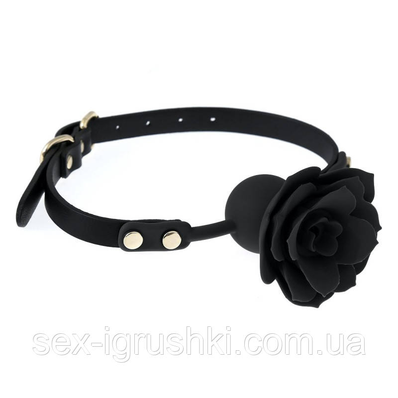 Силіконовий кляп з чорною трояндочкою Silicone Rose Ball Gags Black, Черный