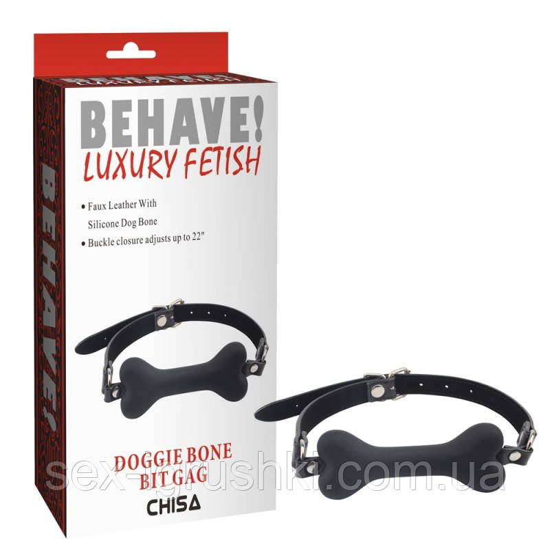 Чорний кляп у вигляді кістки Doggle Bone Bit Gag, Черный