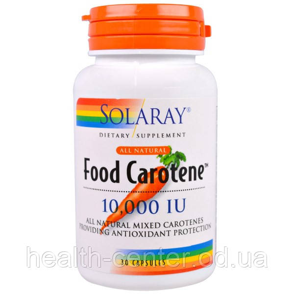 Натуральна суміш каротиноїдів Food Carotene 10 000 МО 30 капс вітаміни для очей Solaray USA