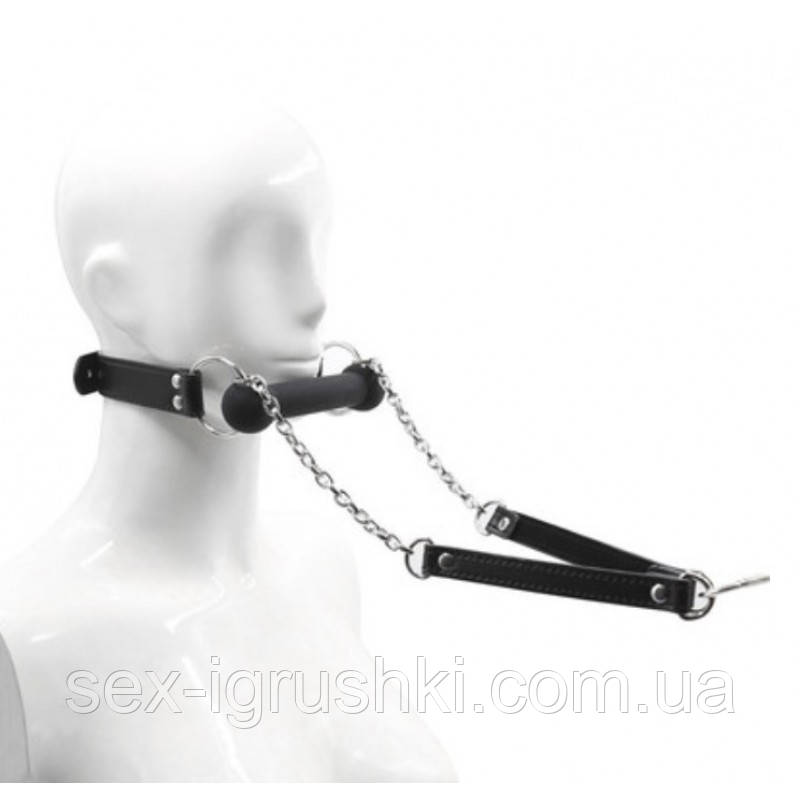 Кляп-трензель з ланцюговим повідцем Mouth Gag with Lead Role Play Horse Bridle Bondage, Черный