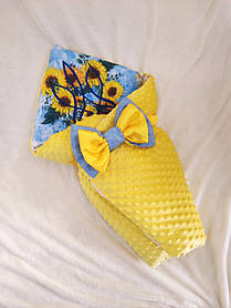 Зимовий конверт для новонароджених на виписку, жовтий, принт герб України