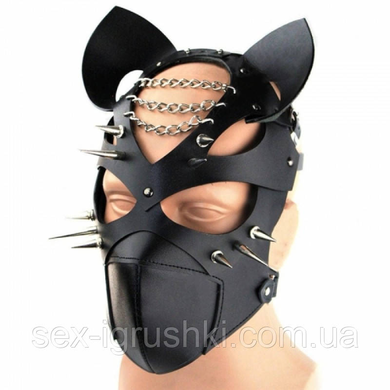 Flirting Leather Bondage Hood With Open Eye, Черный