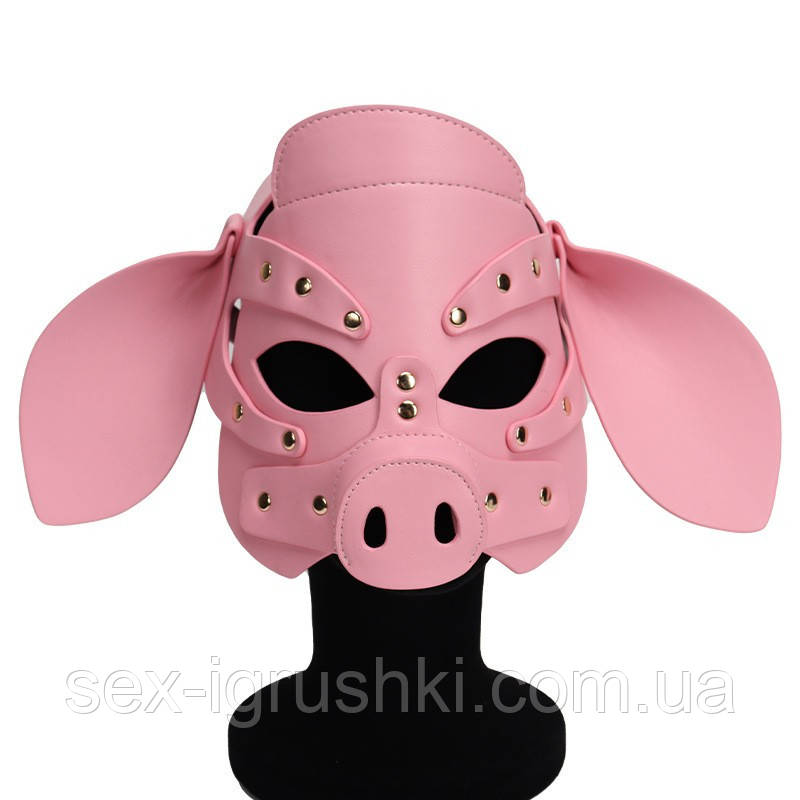 БДСМ маска голова свині Leather Pig Mask Pink, Рожевий