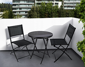 Садовий комплект Jumi Linda (стіл + 2 стільці) чорний, сталь/скло/текстиль. Для саду та балкону