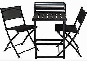 Комплект садових меблів Jumi Kirbi: складний стіл + 2 крісла, для балкона, чорний, сталь, текстиль