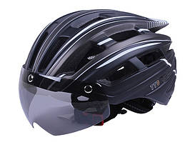 Шолом захисний TTG (чорний із сірим, size L) габаритний ліхтар, окуляри (код 43379)