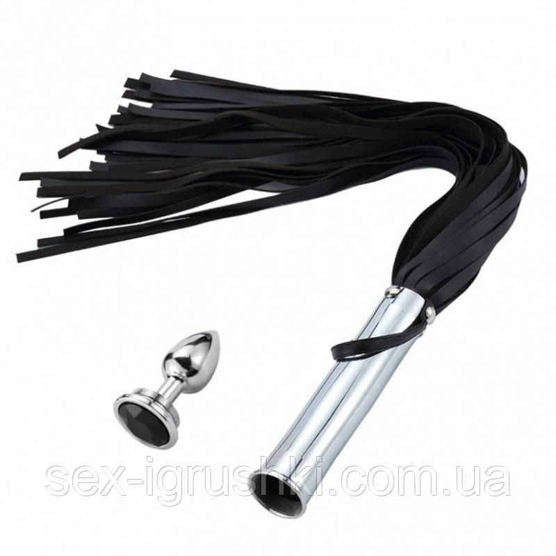 Плеті-флогер із гладкою анальною пробкою шкіра Metal Anal Plug Combination Whip A