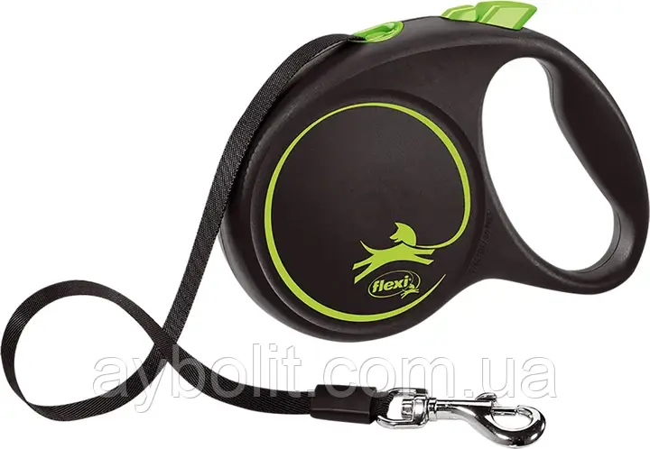 Рулетка Flexi для собак Black Design стрічка зелена розмір М 5м арт.034026 (4000498034026)