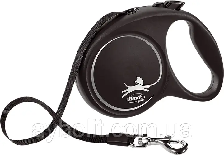 Рулетка Flexi для собак Black Design стрічка чорний розмір М 5м арт.034002 (4000498034002)