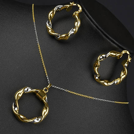 Набір кулон і сережки кручені комбінованого кольору на тонкому ланцюжку сережки диметр 35 мм довжина ланцюга 45 см, фото 1