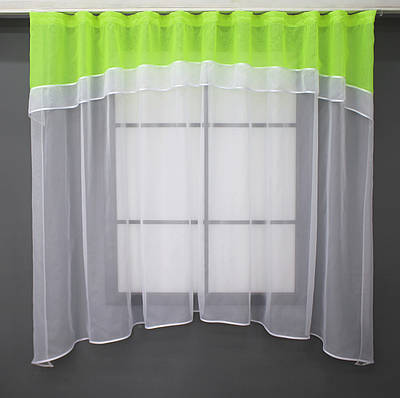 Гардина (280х170см.), арка на кухню з шифону. Колір білий з неоново-салатовим. Код 036к 52-0885