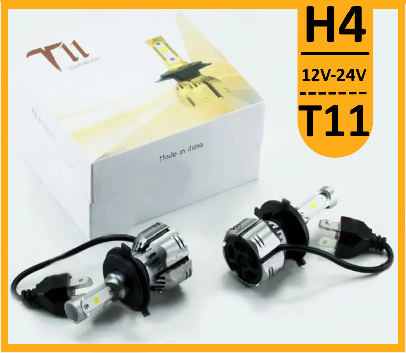 Світлодіодні LED-лампи для авто H4 12V-24V T11 6500 K 8400L 48W активне охолодження
