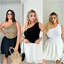 Літній топ з однією бретелькою з трикотажу бавовни великих розмірів