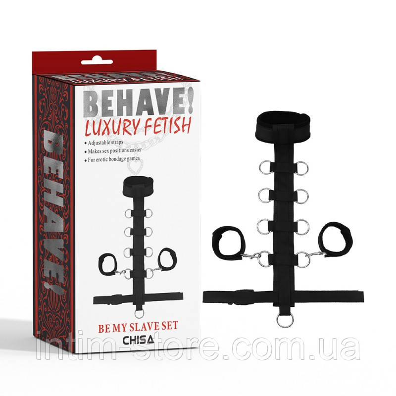 Бондаж із фіксаторами по всьому тілу Be My Slave Set, Черный, фото 1