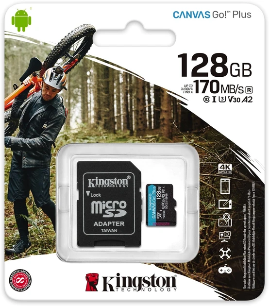 Micro SD 128GB/10 class 170Mb/s V30 A2 Kingston SDCG3/128GB