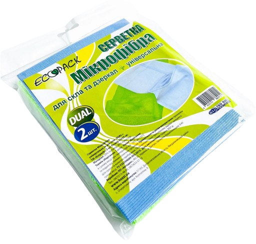 Серветка мікрофібра EcoPack для скла та дзеркал + універсальна (2шт.)