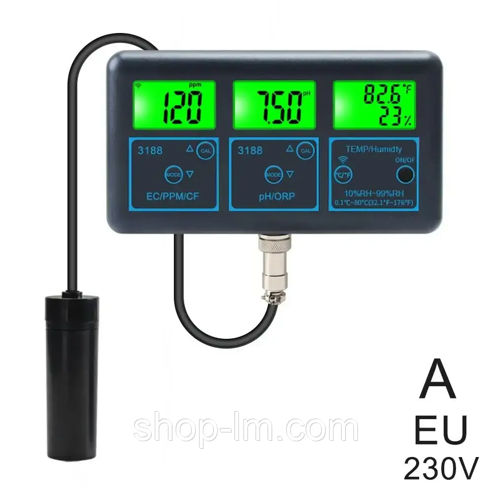 Комбінований монітор PH/EC/ORP/TDS/RH%/CF/TEMP-метр BLE-3188EU з WIFI. YIERYI