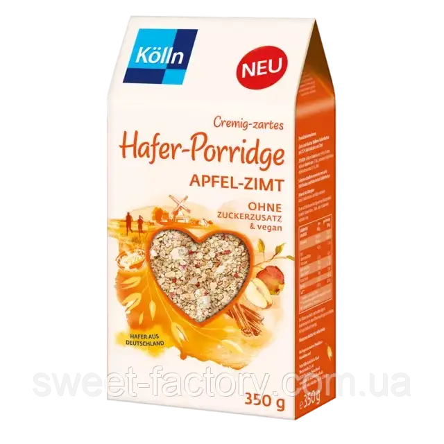 Сухі сніданки Kolln Hafer Porridge Apfel Zimt Ohne Zuckerzusatz 350g, фото 1