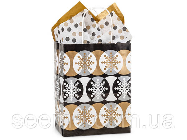 Новорічний Пакет "Golden snowflakes" 200x260x120 мм, фото 1