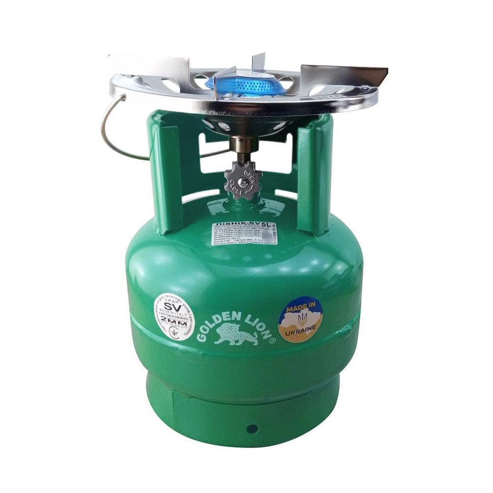 Газовий балон 5 літрів з пальником 2,5 кВт комплект Golden Lion Rudyy "Пікнік-SV" в пакуванні, фото 1