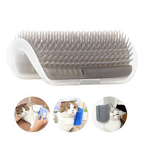 Щітка чесалка кутова для котів з відсіком для котячої м'яти CAT IN BOX з м'ятою 15,5х8,5х4,5 см сіра