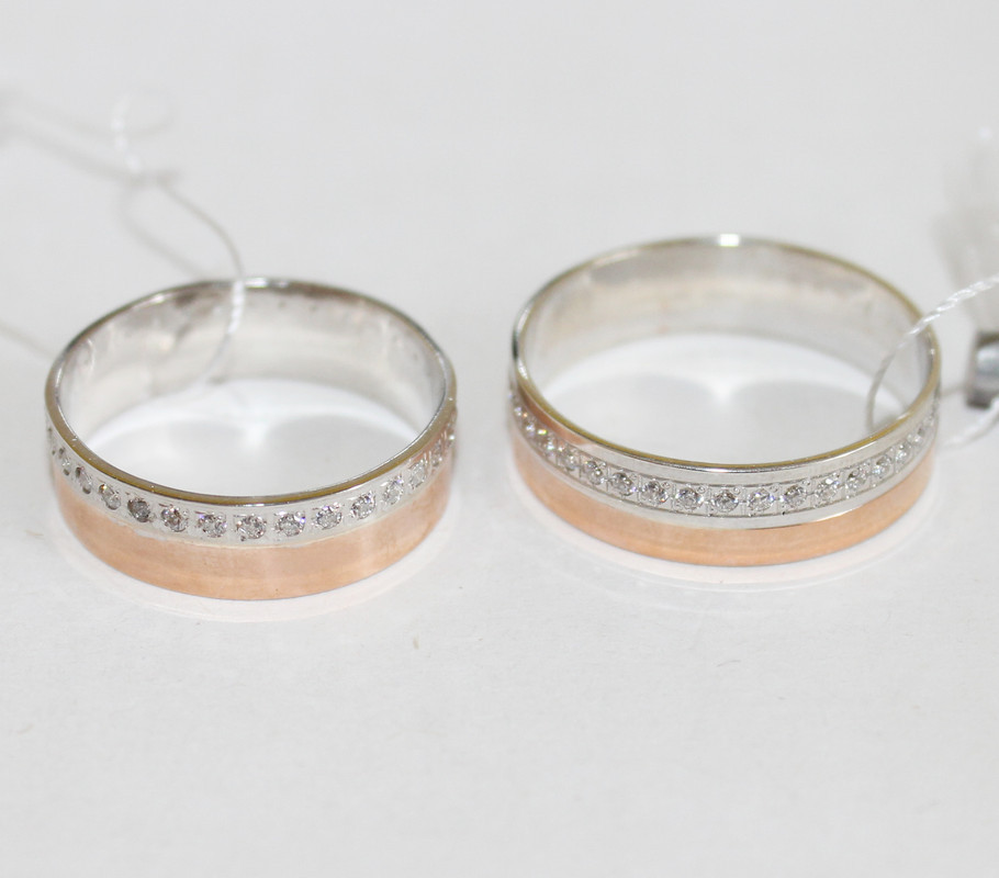 Обручка зі срібла із золотою пластиною та маленькими фіанітами по колу Райське яблуко, фото 1