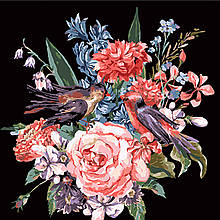 Картина за номерами Вінтажна квіткова акварель Strateg на ЧОРНОМУ ФОНІ, 40х40см. (AV4040-25)