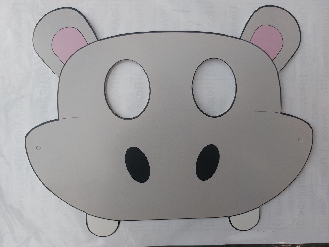 Дитяча маска Бегемот із картону 23 на 18 см сірий, фото 1