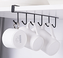 Підвісний тримач з 6 гачками, навісний вішак на полицю для кухні, ванної (чорний)