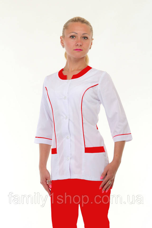 Медицинский костюм женский белый с красным, р-ры:40-56. - фото 1 - id-p423468114