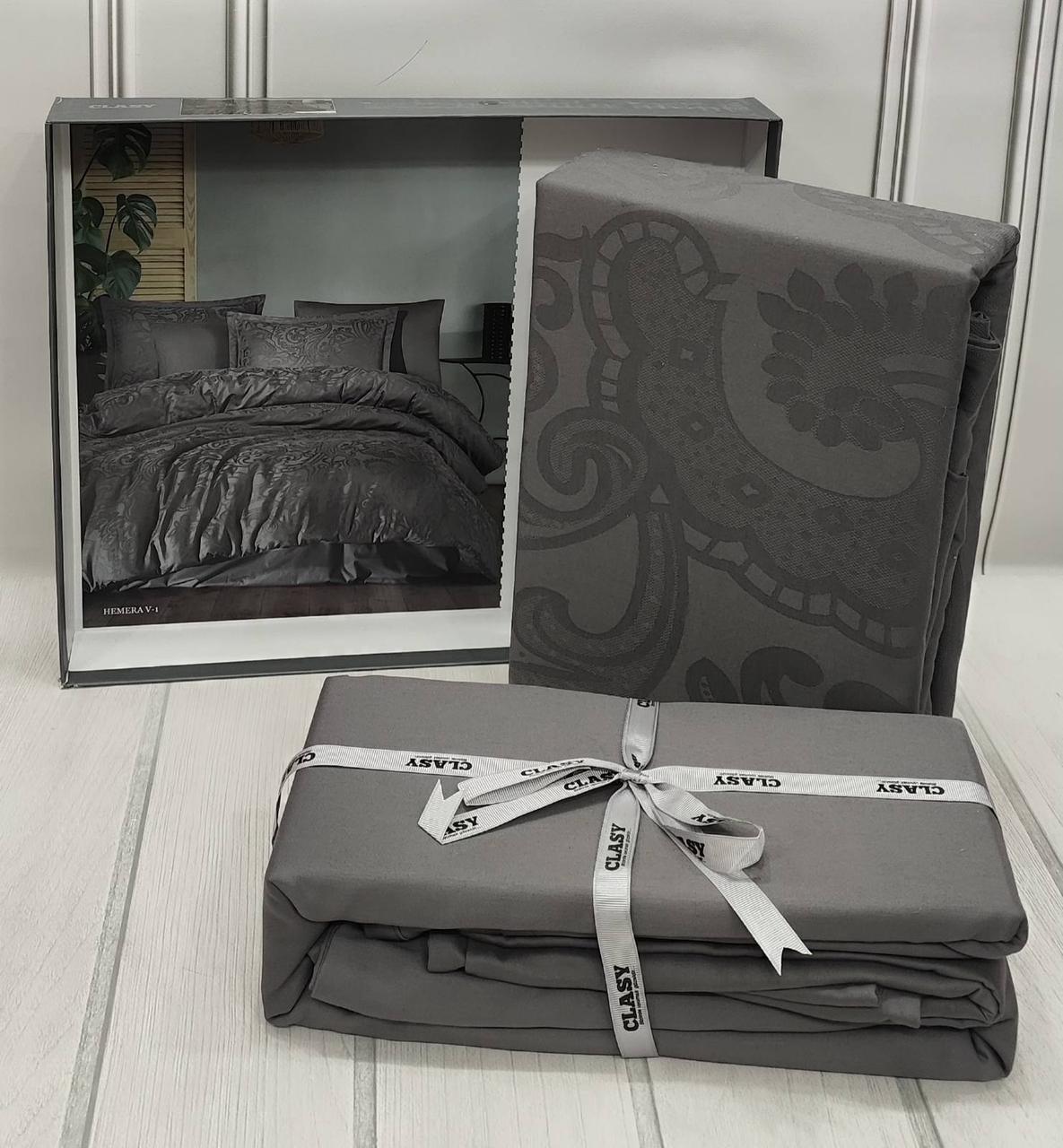 Постільна білизна сатин жакард євро розмір Clasy Hemera, фото 1