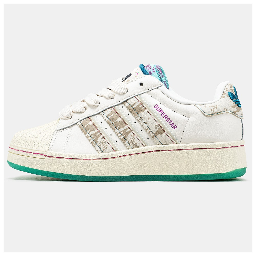 Жіночі кросівки Adidas Superstar x FeiFei Ruan White Beige Green, шкіряні кросівки адідас суперстар