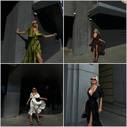 Сукня шовкова з декольте довжина міді, фото 1