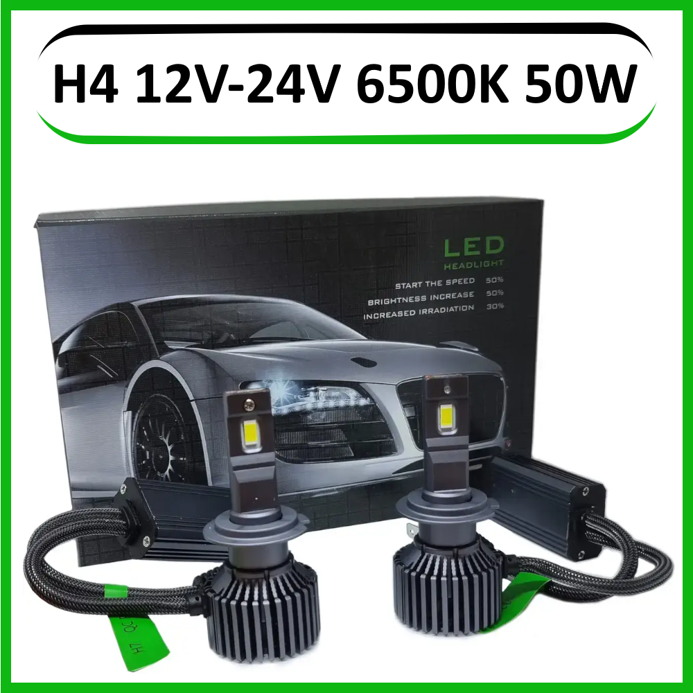 Світлодіодні LED-лампи для авто H4 12V-24V GA675 6500K 50W радіатор+вентилятор