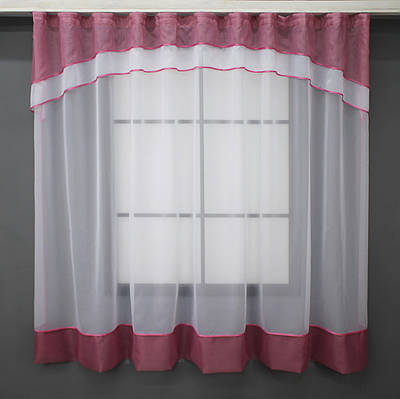 Гардина (270х170см.), арка на кухню з шифону. Колір білий з малиновим. Код 110к 52-0882