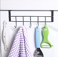 Підвісний тримач з 5 гачками, навісний вішак на дверцята для кухні, ванної (сріблястий)