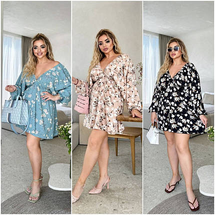 Літнє красиве плаття з довгими рукавами із софту розміри батал, фото 1