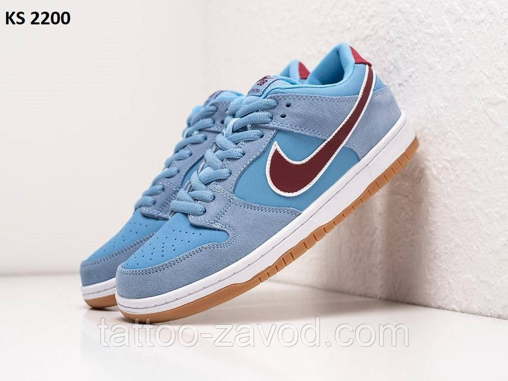 Кросівки чоловічі блакитні шкіра + замш 45 Nike SB Dunk Low Valour Blue Team Maroon, фото 1