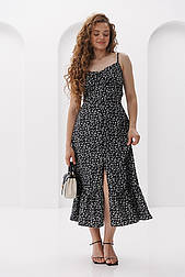 Довге літнє плаття на тонких бретельках у квітковому принті в розмірі L