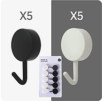 Набір гачків 10 штук, пластикові круглі гачки для дому (білий, чорний)