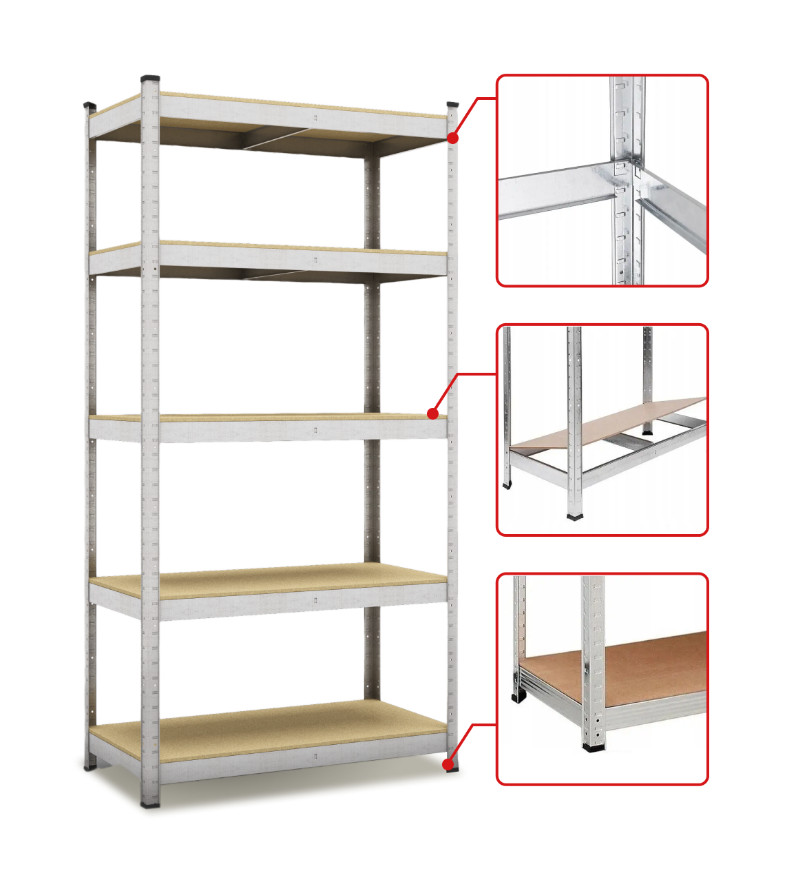 Стелаж 180х90х40 см сріблястий 5 полиць мдф універсальний міцний та оцинкований з металу не псує підлогу