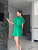 Зелена жіноча літня легка коротка муслінова сукня на кулісці з воланом і рукавами ліхтариками, фото 3