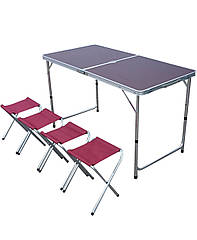 Стіл туристичний алюмінієвий складаний 120*60 + 4 стільці коричневий